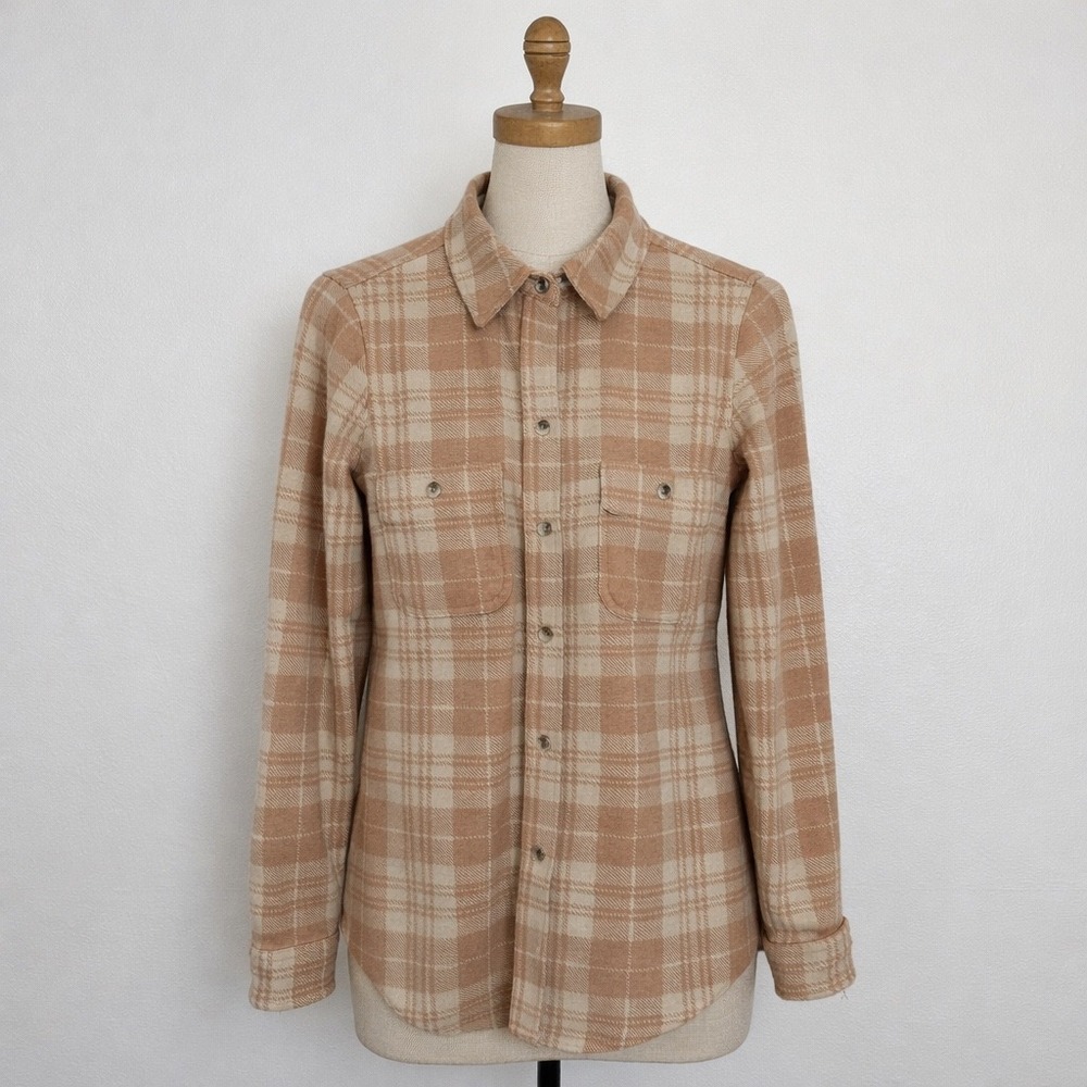 Faherty Womens XS Legend Sweater Shirt Tan Cream Plaid Button Up Top WKF2107-THP